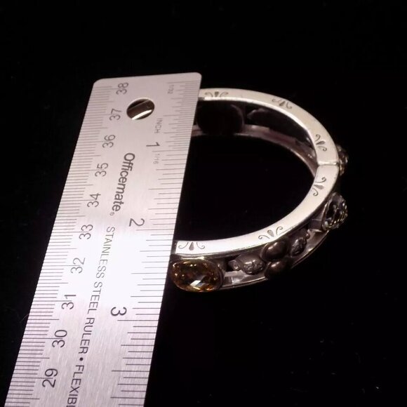 Brighton Hinged Bangle Bracelet Selene Yellow Clear Crystal Faux Pearld Magnetic - Picture 2 of 8